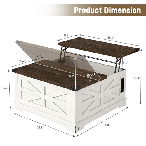 36" White Lift Top Coffee Table with Storage and Power Outlets A76755