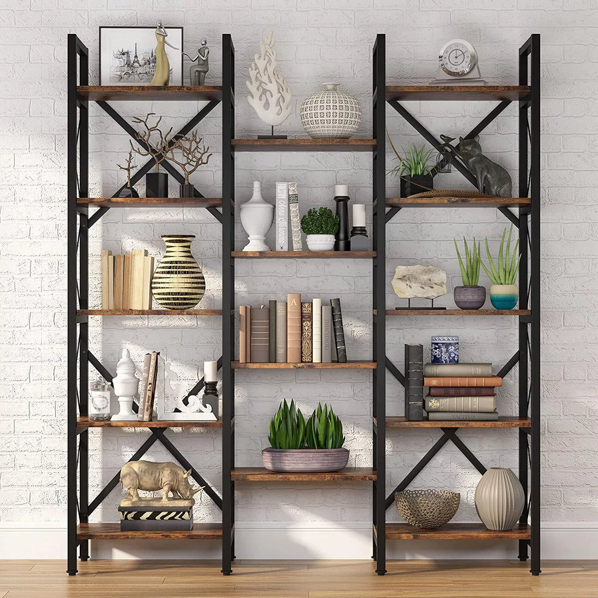 5-Shelf Wood and Metal Bookcase S681