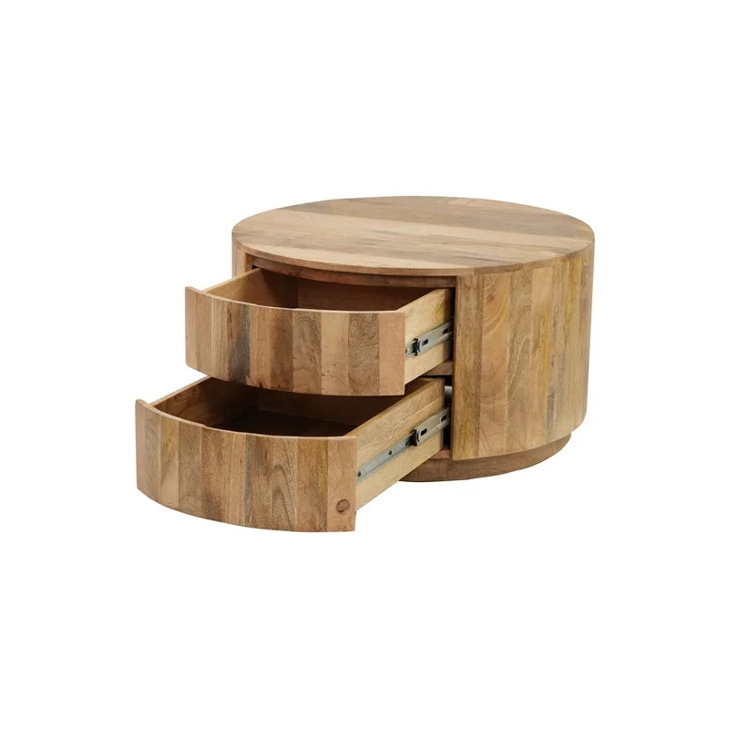 Brown 2-Drawer Round Wood Coffee Table W6050