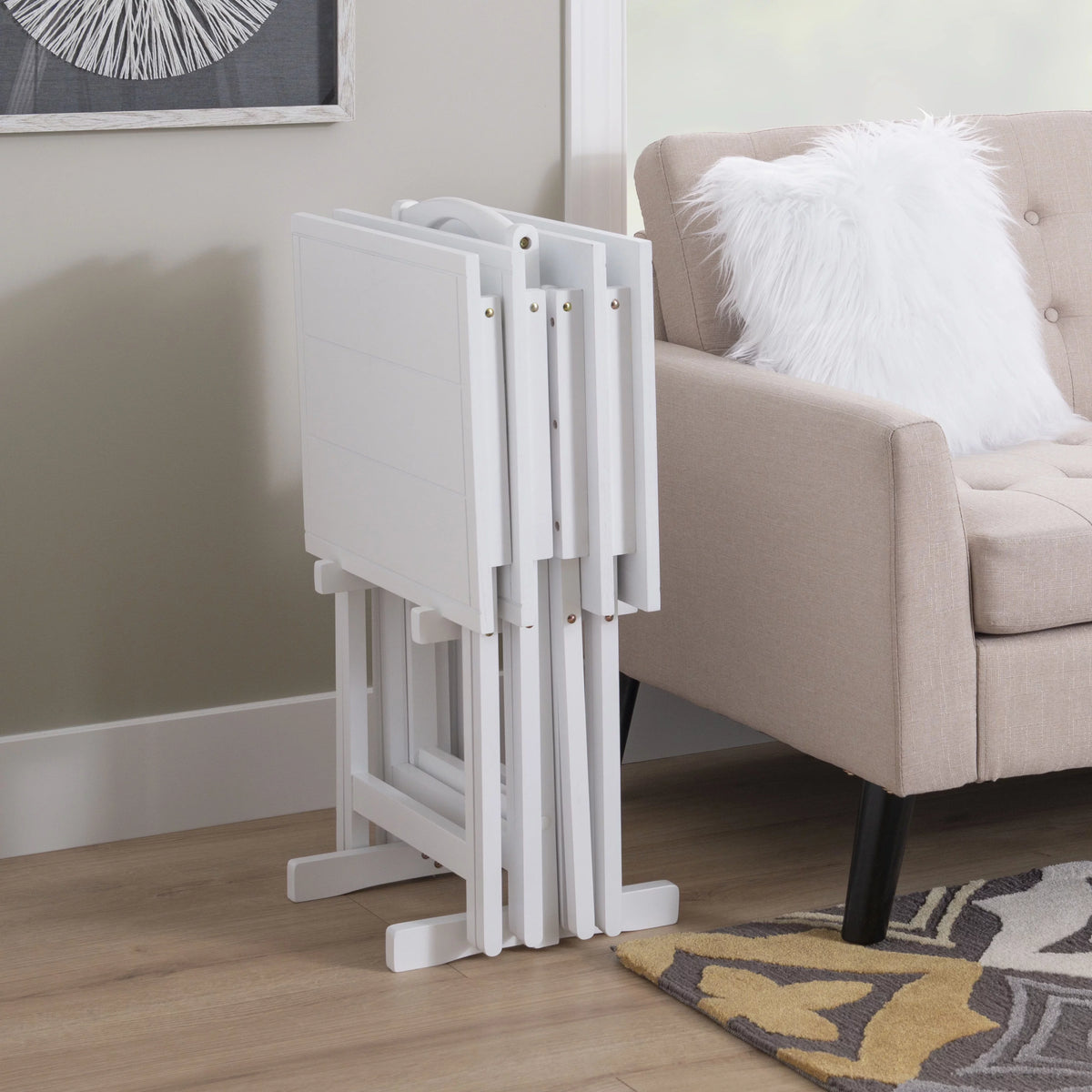 Folding Tray Table Set with Stand, 5 Pieces, White P872