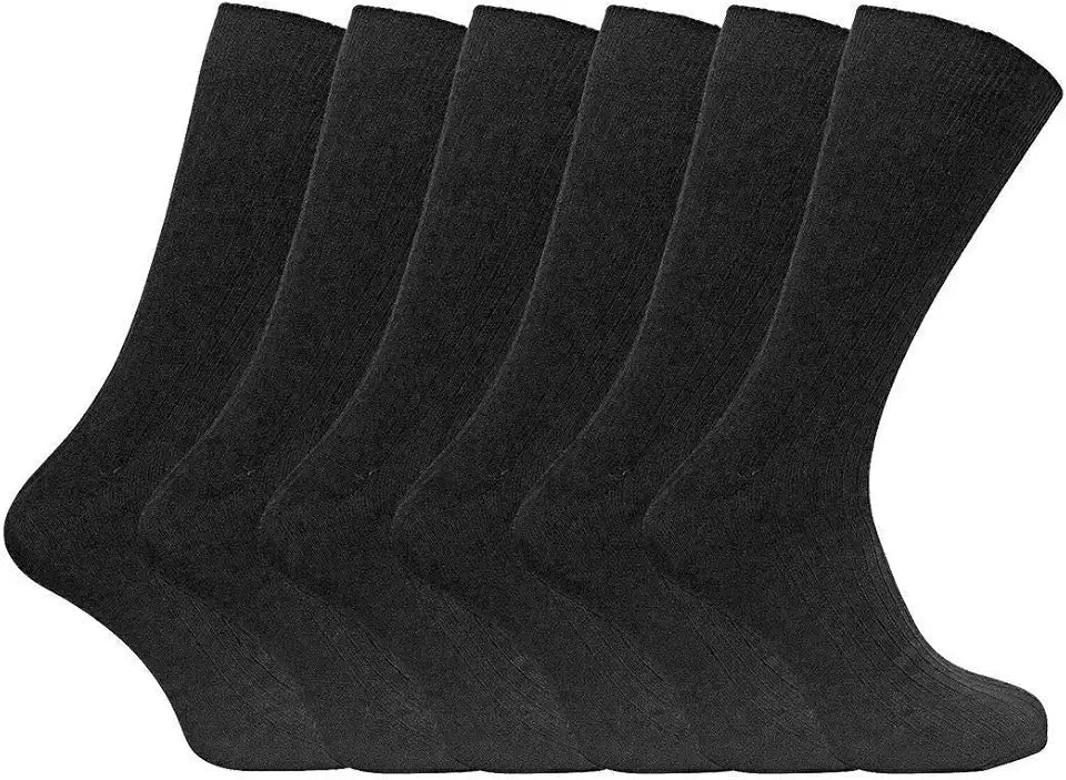 Black 12 Pairs 100% Cotton Diabetic Socks L894882