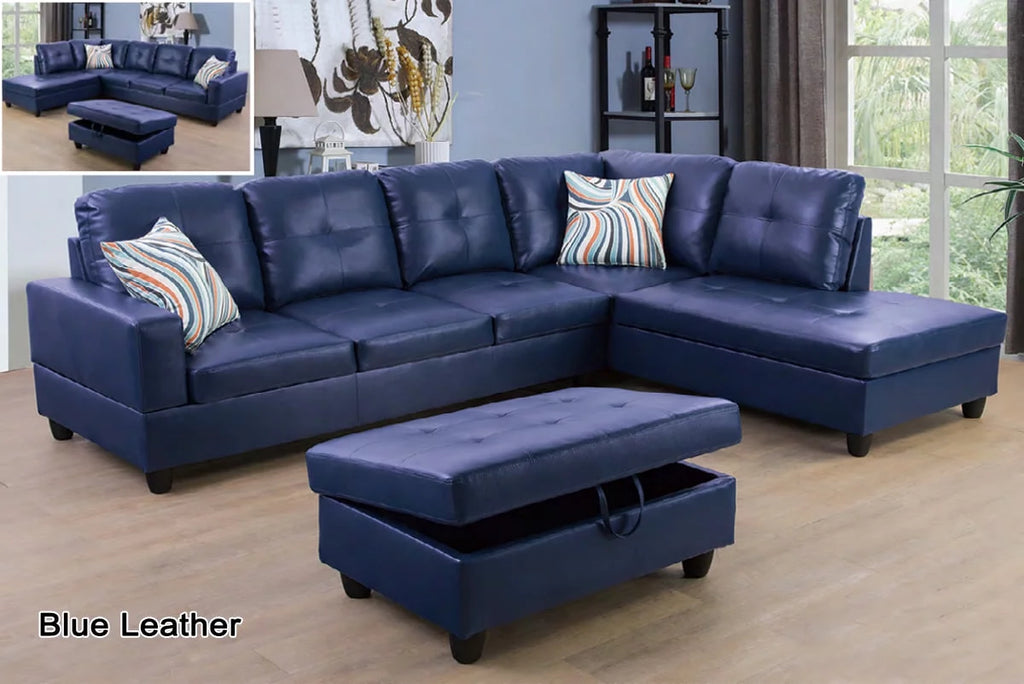 Blue Leather Sectional Sofa V242
