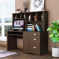 Walnut Computer Desk with Cabinet and Keyboard Tray Y273