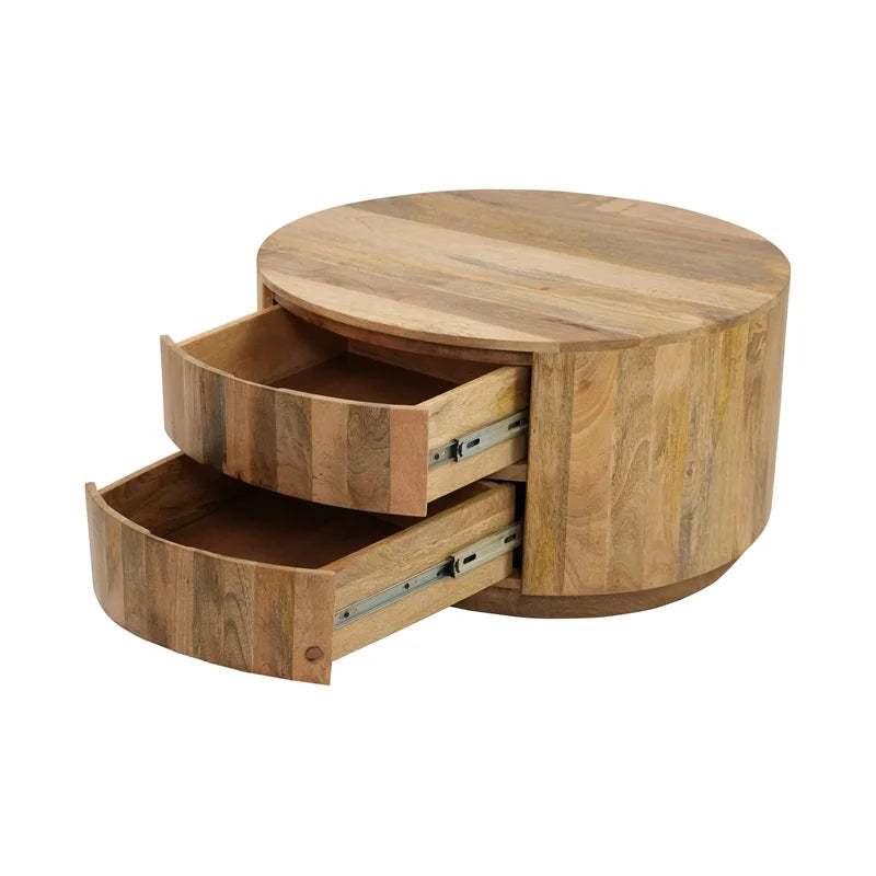 Brown 2-Drawer Round Wood Coffee Table W6050
