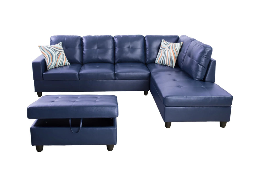 Blue Leather Sectional Sofa V242