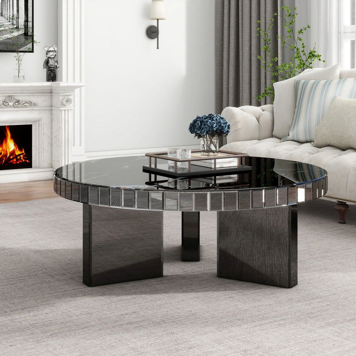 Grey Round Marble Textured Coffee Table K742379