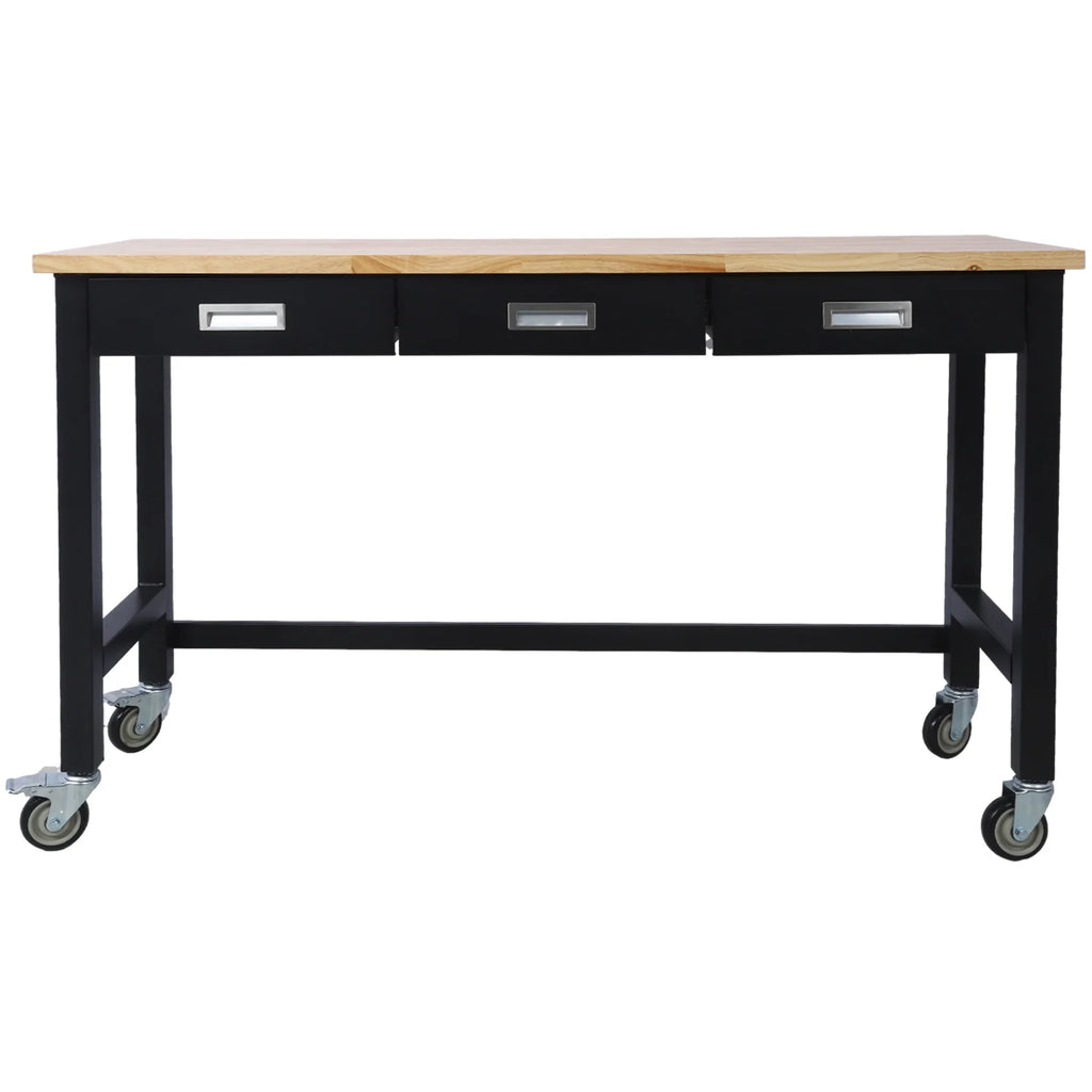 60in Adjustable Bamboo Wood Work Bench with Drawer Storage M45941