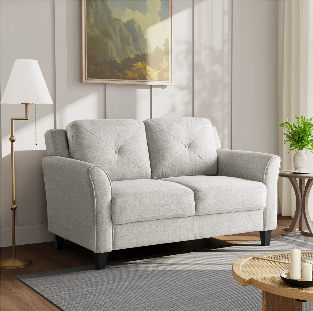 Beige Fabric Loveseat with Curved Arms U564