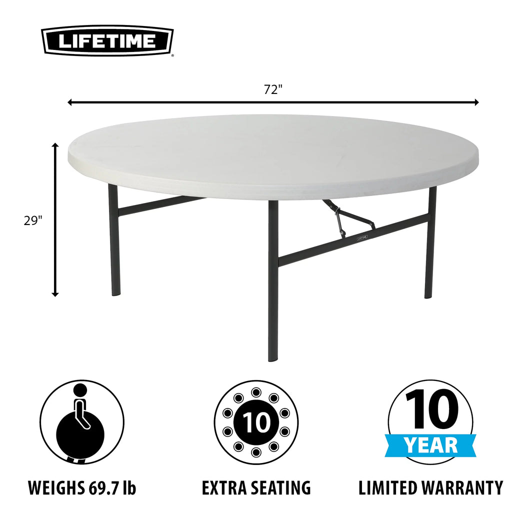 72-Inch Round Table White Granite 12 Pk I79810