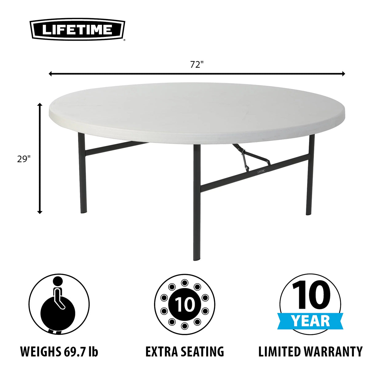 72-Inch Round Table White Granite 12 Pk I79810