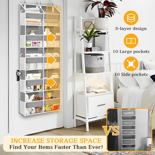 Light Grey 5-Tier Over The Door Hanging Storage Organizer E3153