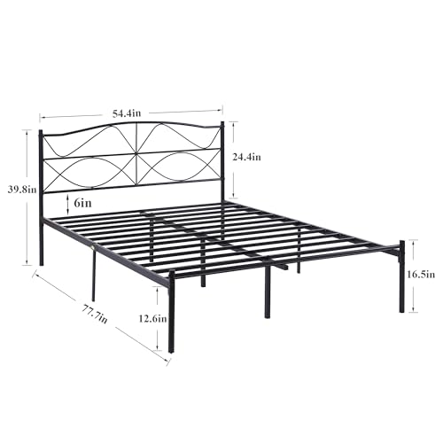 Full Size Black Metal Platform Bed Frame with Headboard and Footboard F76155