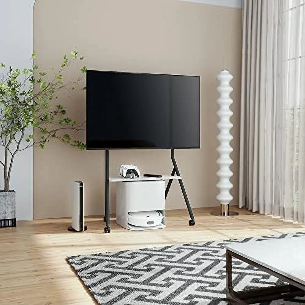 Mobile TV Stand for 55 60 65 75 78 Inch TV Rolling TV Cart with Wooden Shelves V7743
