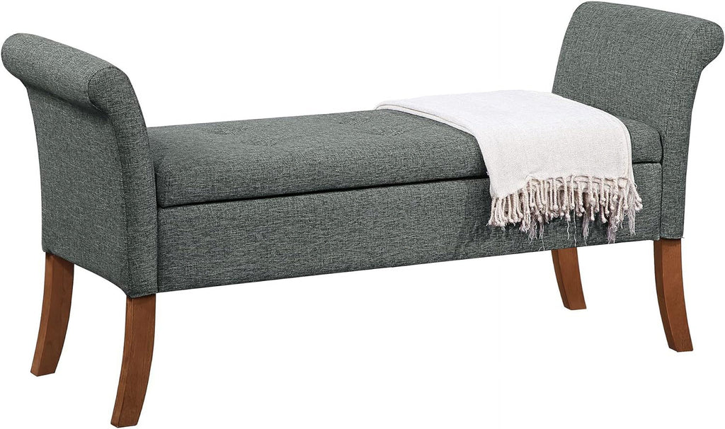 Light Charcoal Gray Fabric Storage Ottoman Bench E256