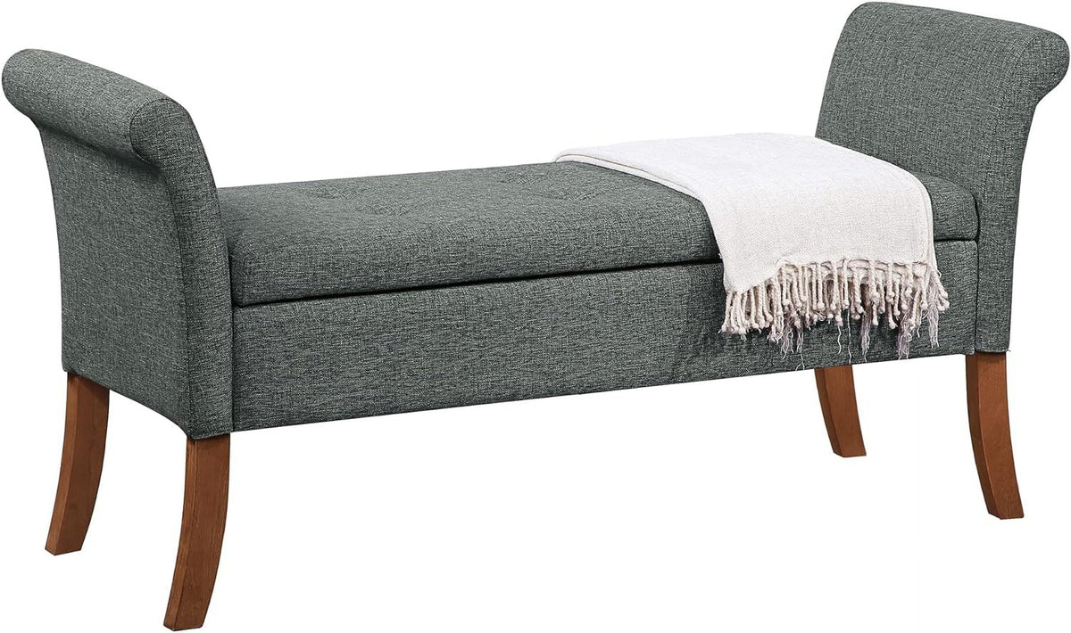 Light Charcoal Gray Fabric Storage Ottoman Bench E256