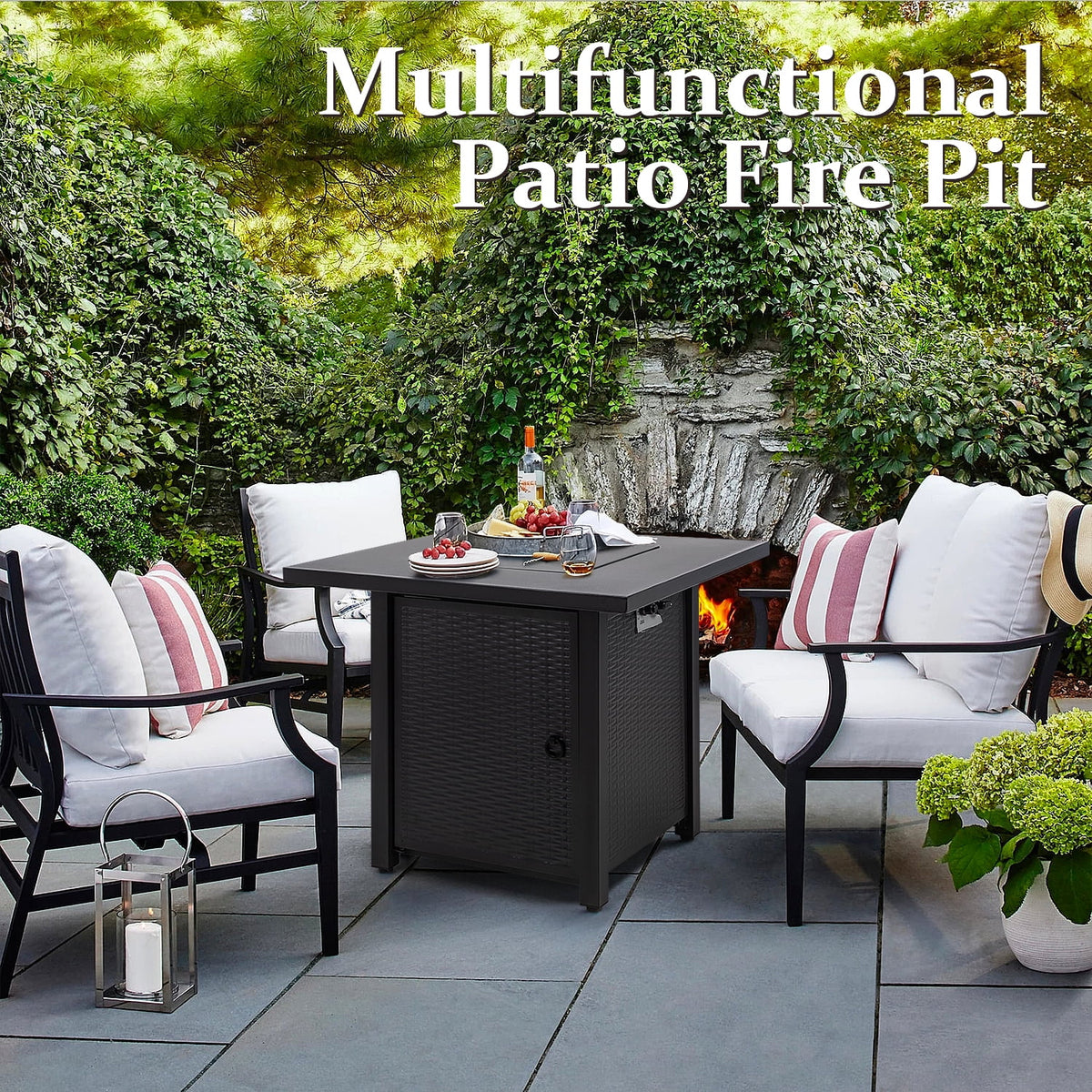 28" Propane Fire Pit Table with Lava Rocks and Cover W884685