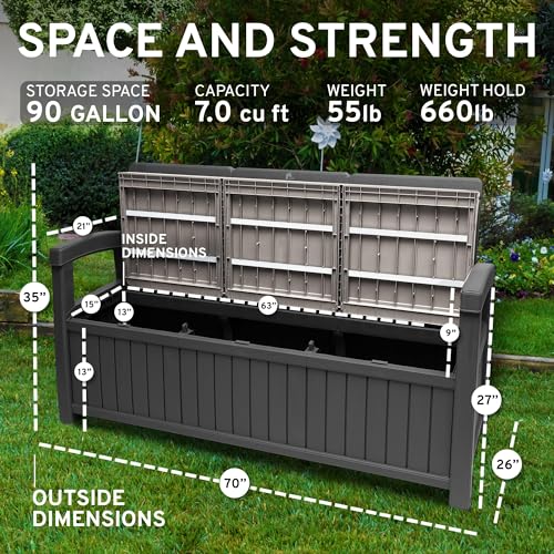 3 Seat 90 Gallon Weatherproof Resin Storage Bench U25493