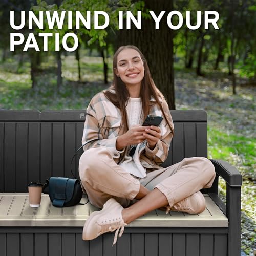 3 Seat 90 Gallon Weatherproof Resin Storage Bench U25493