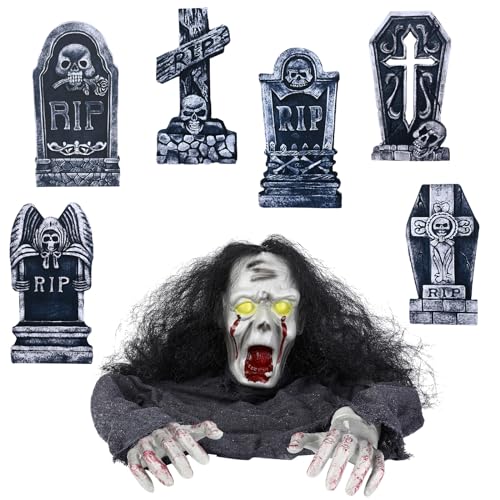 Halloween Outdoor Graveyard Decoration with 6 Tombstones O2352