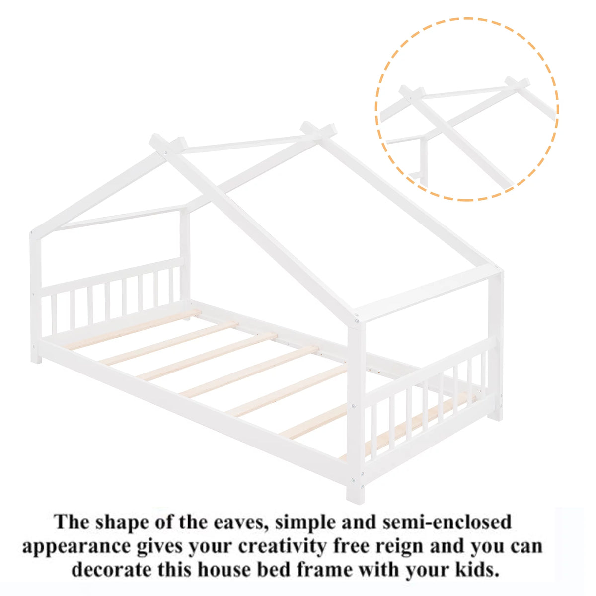 White Twin Size Wood House Bed with Headboard and Footboard Y649351