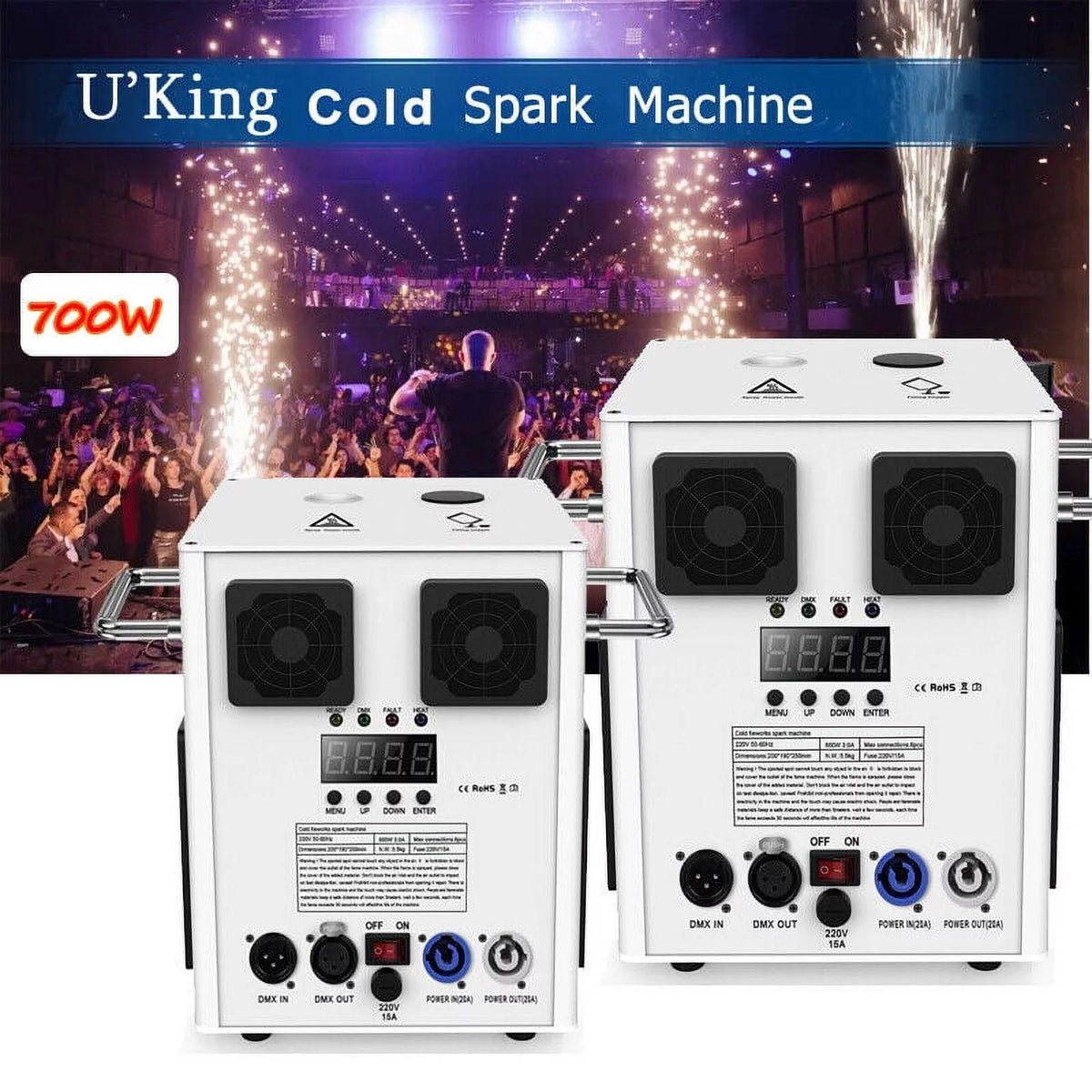 Cold Spark Machine 3-16FT Adjustable Stage Special Effect Machine with Wireless Remote Control DMX Low Noise Stage Equipment for Wedding DJ Disco Party 2pcs F921