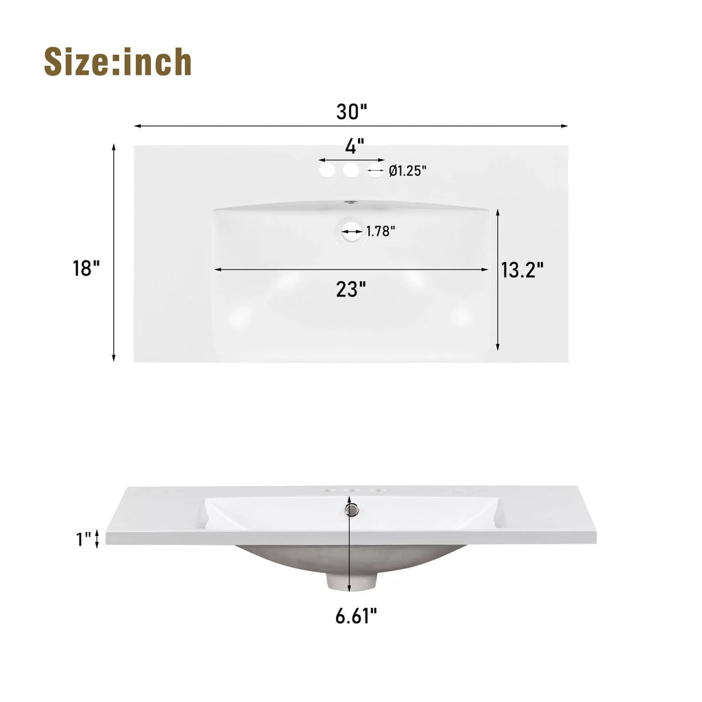 30" Solid Wood Bathroom Vanity Cabinet with Top Basin C22041