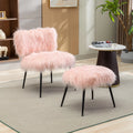 Pink Faux Fur Plush Accent Chair with Ottoman M84868