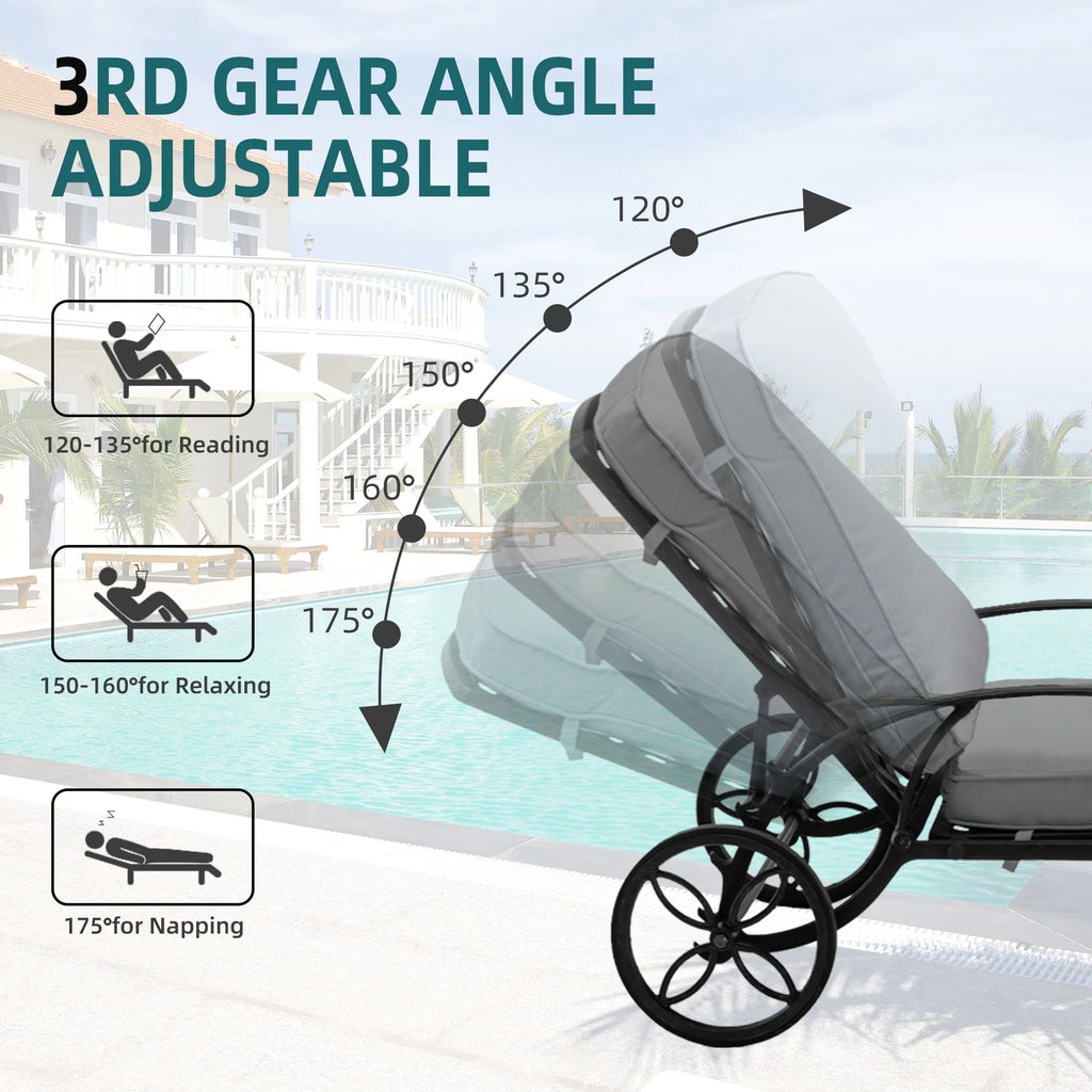 Outdoor Chaise Lounge Chair Cast Aluminum with Wheels and Adjustable Reclining R763472