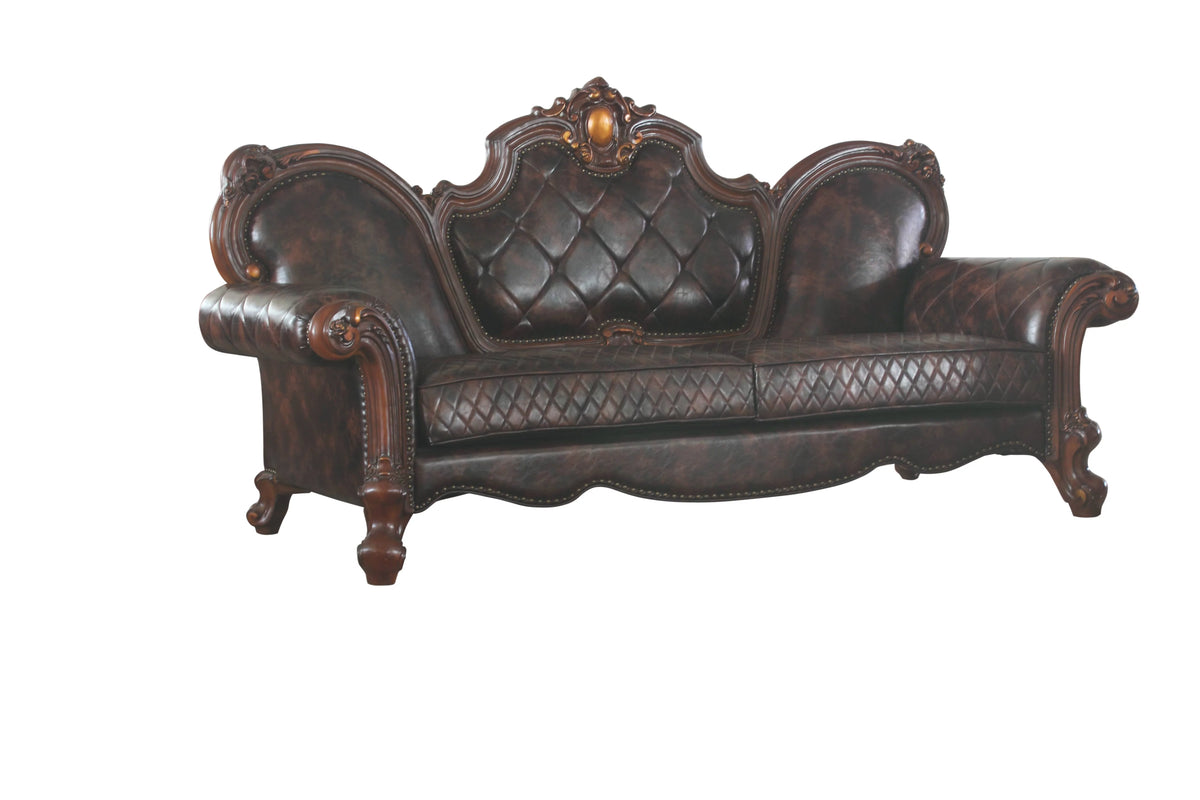 Vintage Cherry Oak & PU Sofa with 3 Pillows Z960