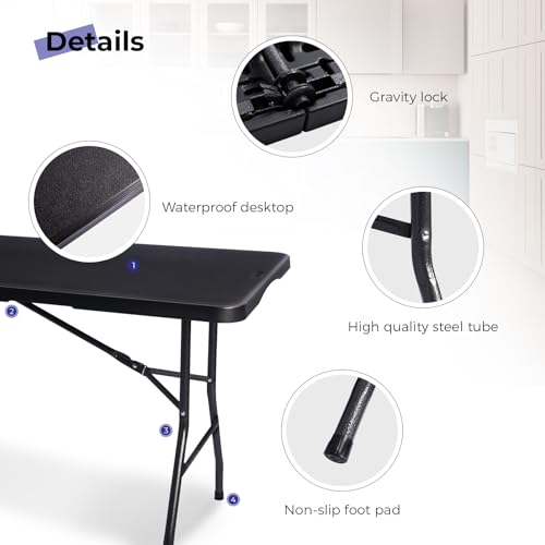 6ft Black Portable Folding Table F15331