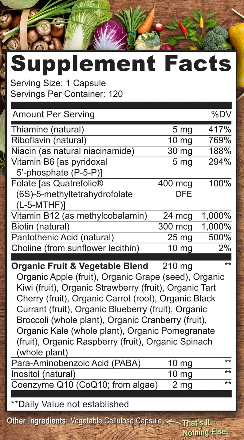 Vitamin B Complex with Methyl B12 Methyl Folate 120 Capsules Z4198