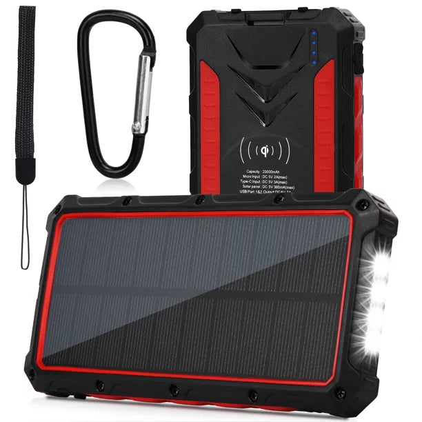 Heavy Duty Solar Power Bank Qi Portable Charger 20,000mAh External Battery Pack I160