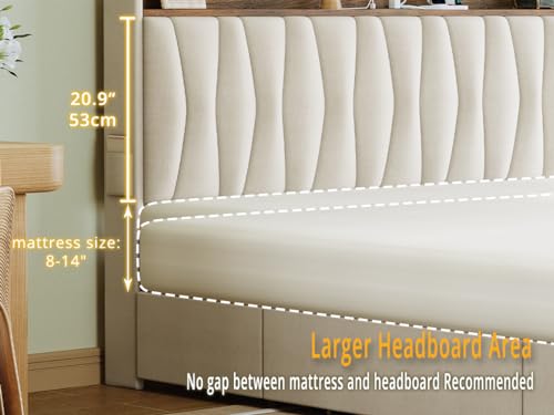 Beige Queen Upholstered Platform Bed Frame with 3 Drawers U903