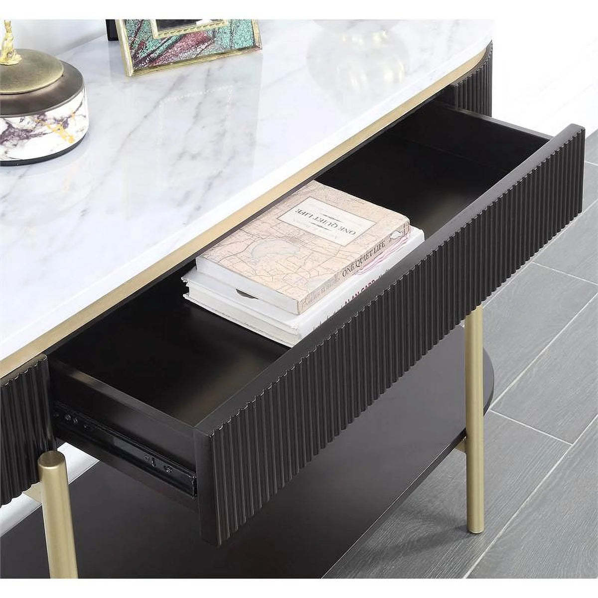 Contemporary Wood 1-Drawer Console Table in Walnut U5118