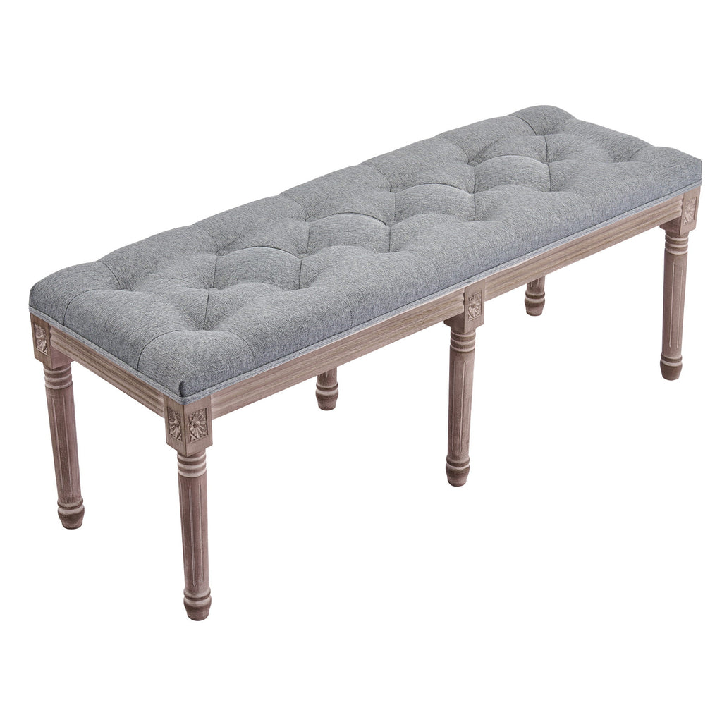 Gray Linen Upholstered Ottoman Bench W6510
