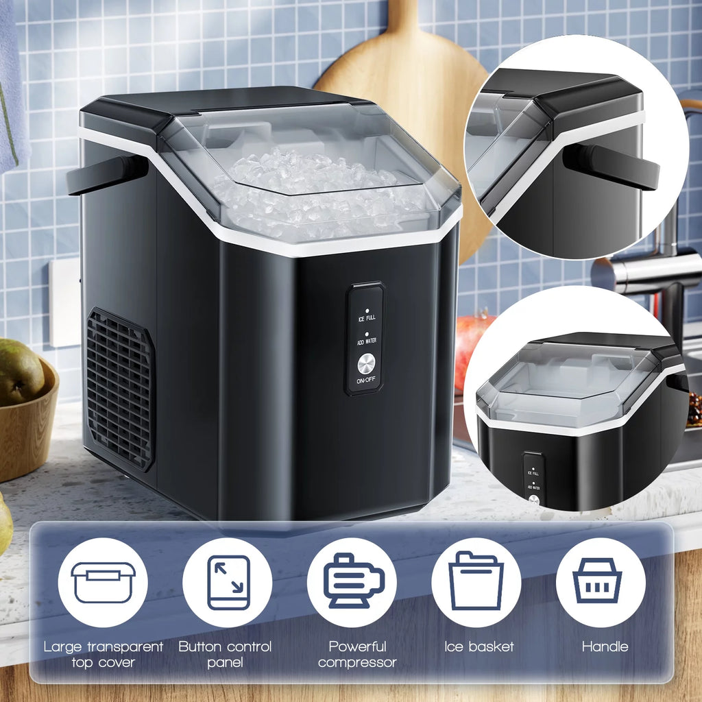 Nugget Ice Maker Countertop with Soft Chewable Pellet Ice, 34lbs/24H, Self-Cleaning, Black U8870