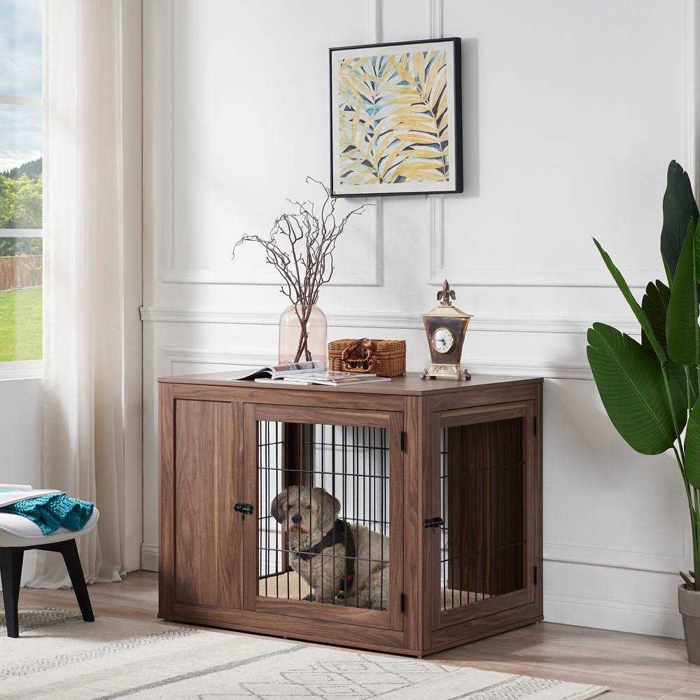 Wooden Dog Crate End Table with Cushion P93315