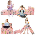 Pink 2-in-1 Kids Convertible Sofa Lounger Plush Fabric B4083