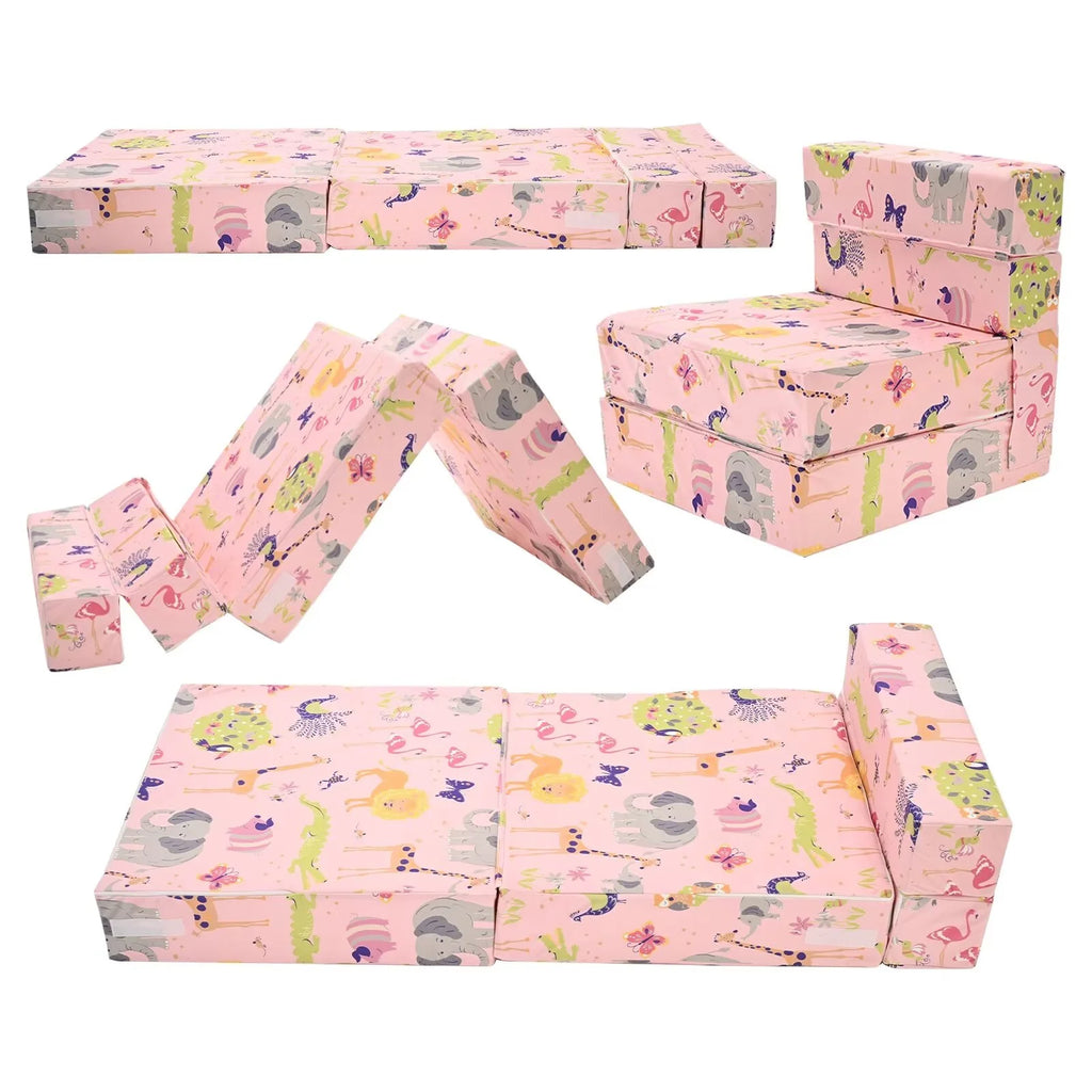 Pink 2-in-1 Kids Convertible Sofa Lounger Plush Fabric B4083