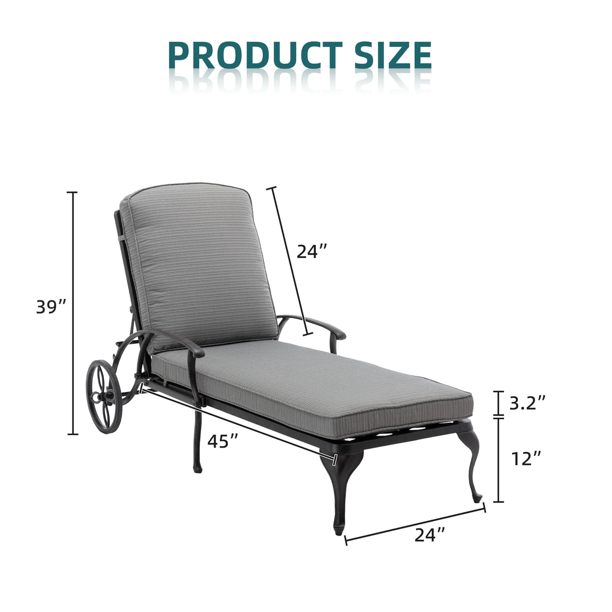 Outdoor Chaise Lounge Chair Cast Aluminum with Wheels and Adjustable Reclining R763472