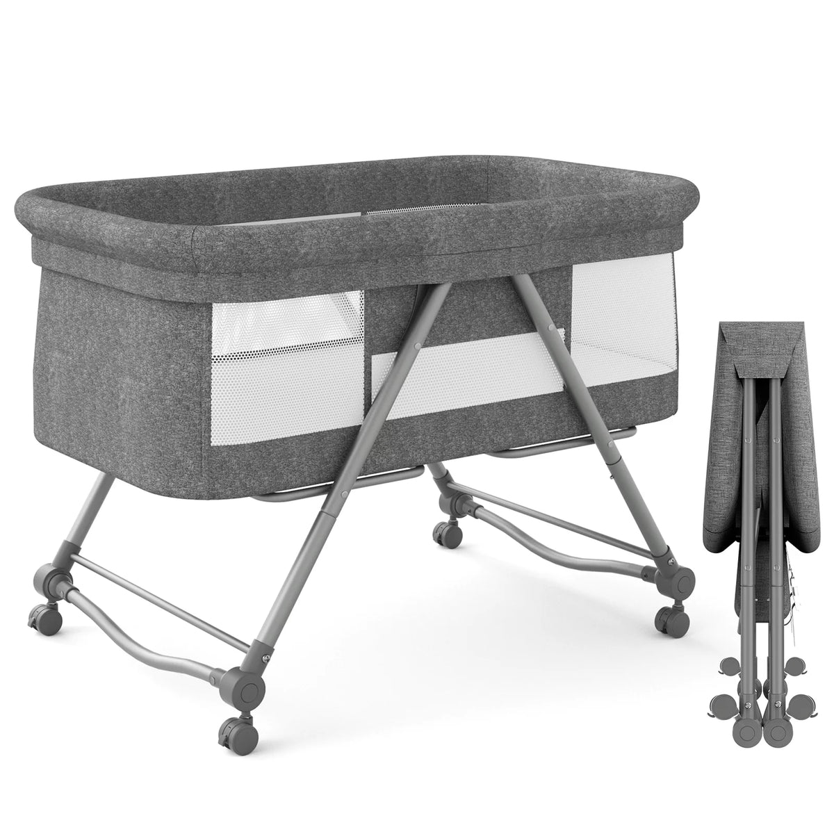 Gray Bedside Bassinet with Wheels H2152