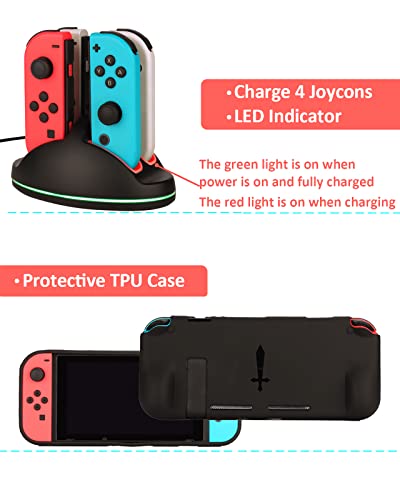 Switch Accessories Carry Case Screen Protector 4 Pack Joy Con Grips and Steering Wheels E59803