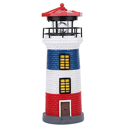 LED Solar Lighthouse Statue Rotating Lawn Decorations F53397