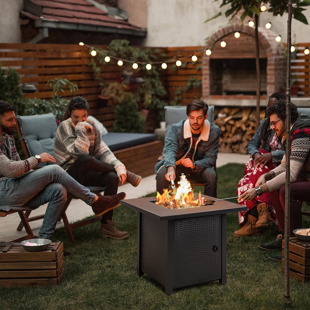 28" Propane Fire Pit Table with Lava Rocks and Cover W884685