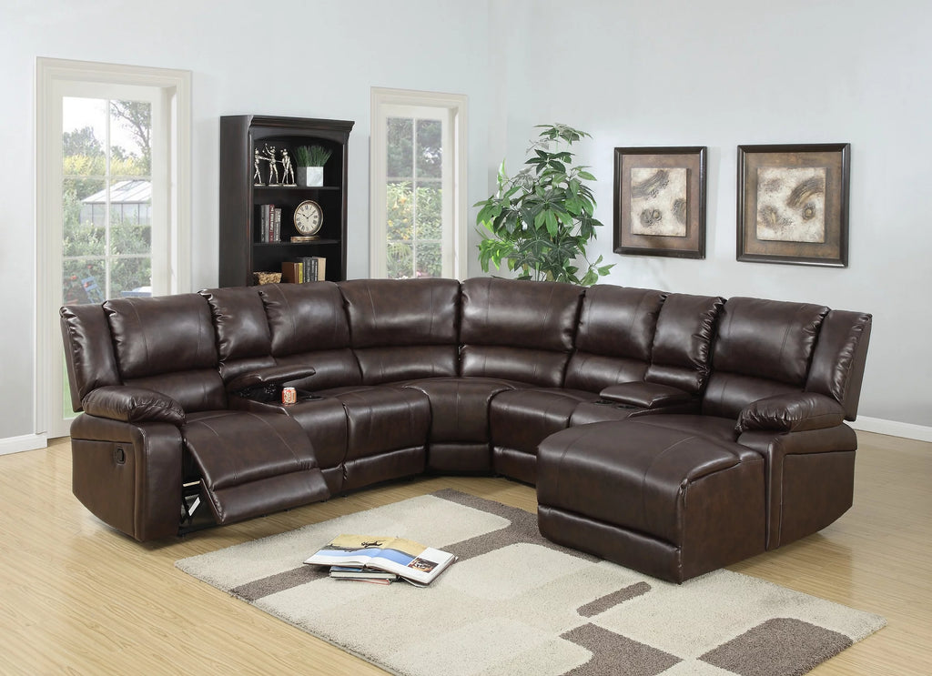 Brown Bonded Leather Sectional Sofa with Chaise A3957