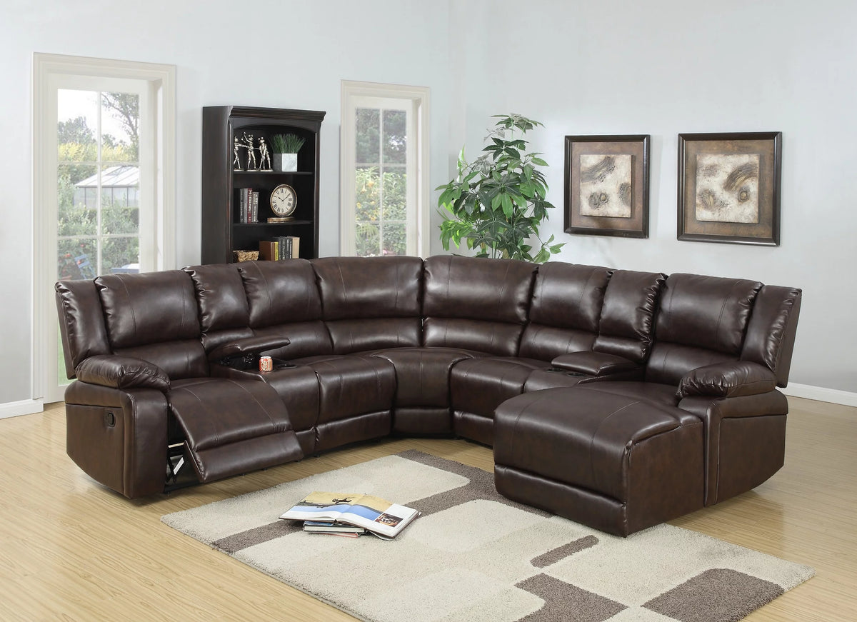 Brown Bonded Leather Sectional Sofa with Chaise A3957