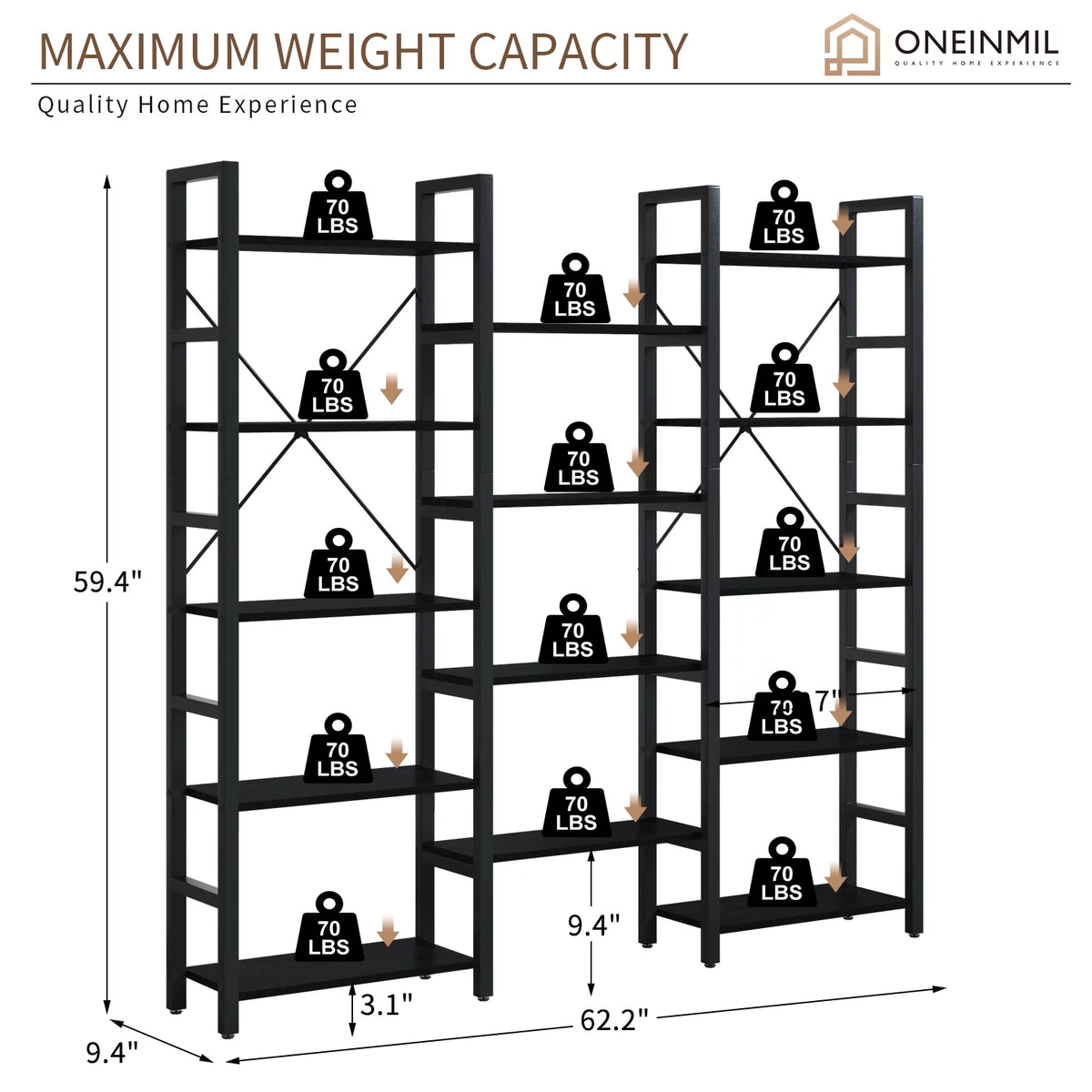 5 Tier 59" Tall Bookshelf I8565
