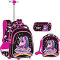 Black 3Pcs Rolling Backpack Set with Lunch Bag and Pencil Case R23710