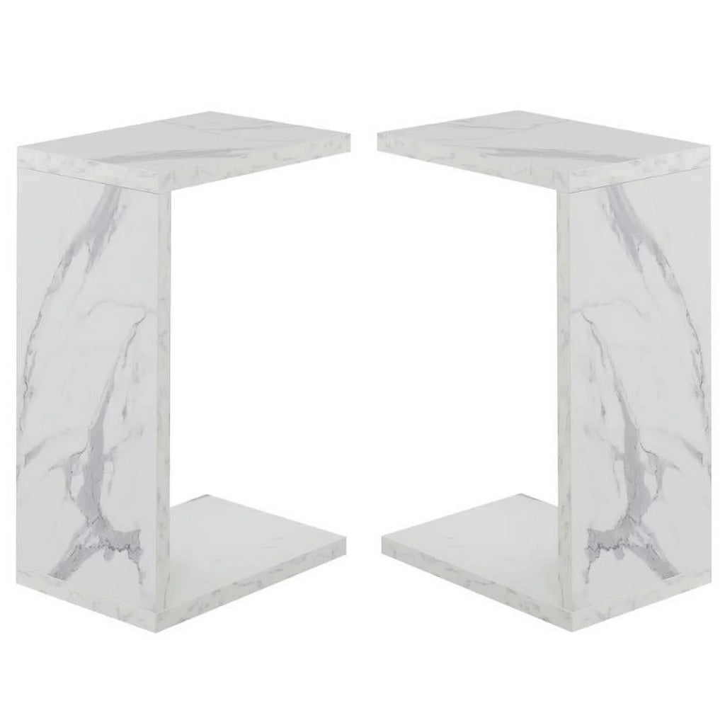 Faux White Marble Wood C End Table Set of 2 X138