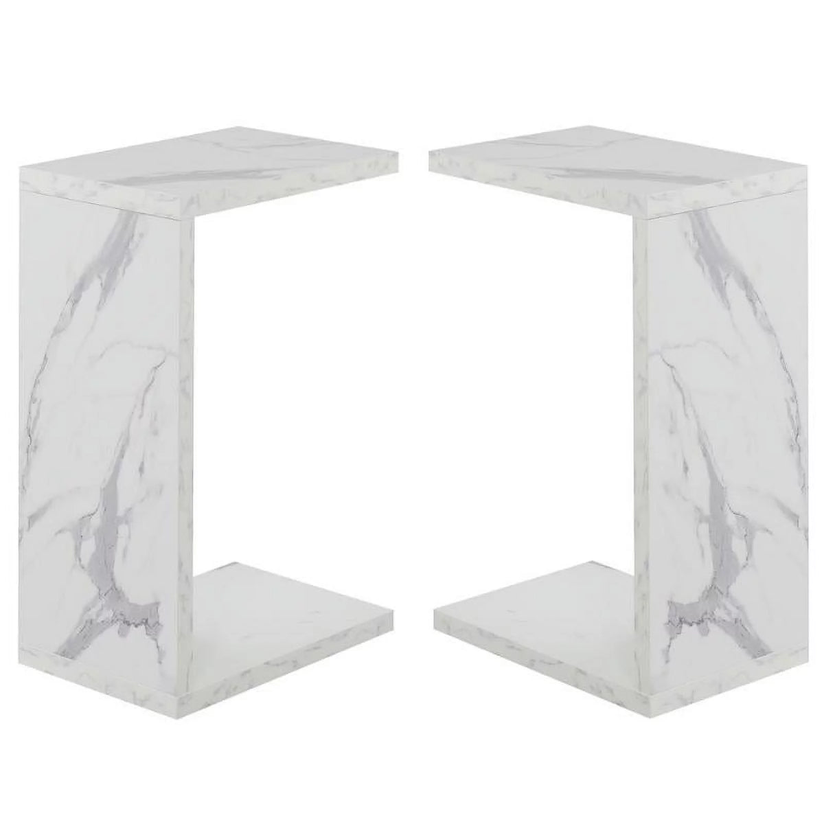 Faux White Marble Wood C End Table Set of 2 X138